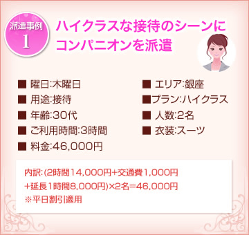 ハイクラスな接待のシーンにコンパニオンを派遣（料金：46,000円）